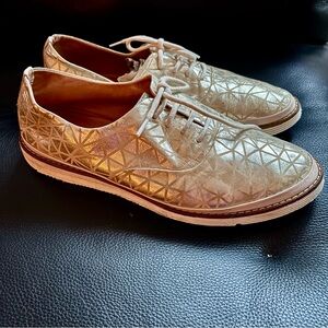 Women's Metallic Gold Lace-Up Sneakers - Casual Comfort